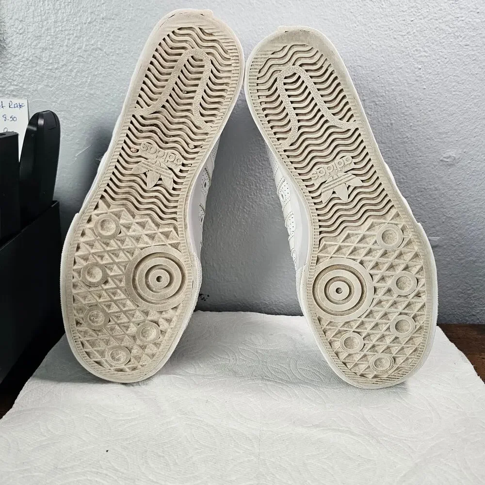 Adidas Women's Nizza Platform Triple White Perforated Sneaker Shoes, Size 10